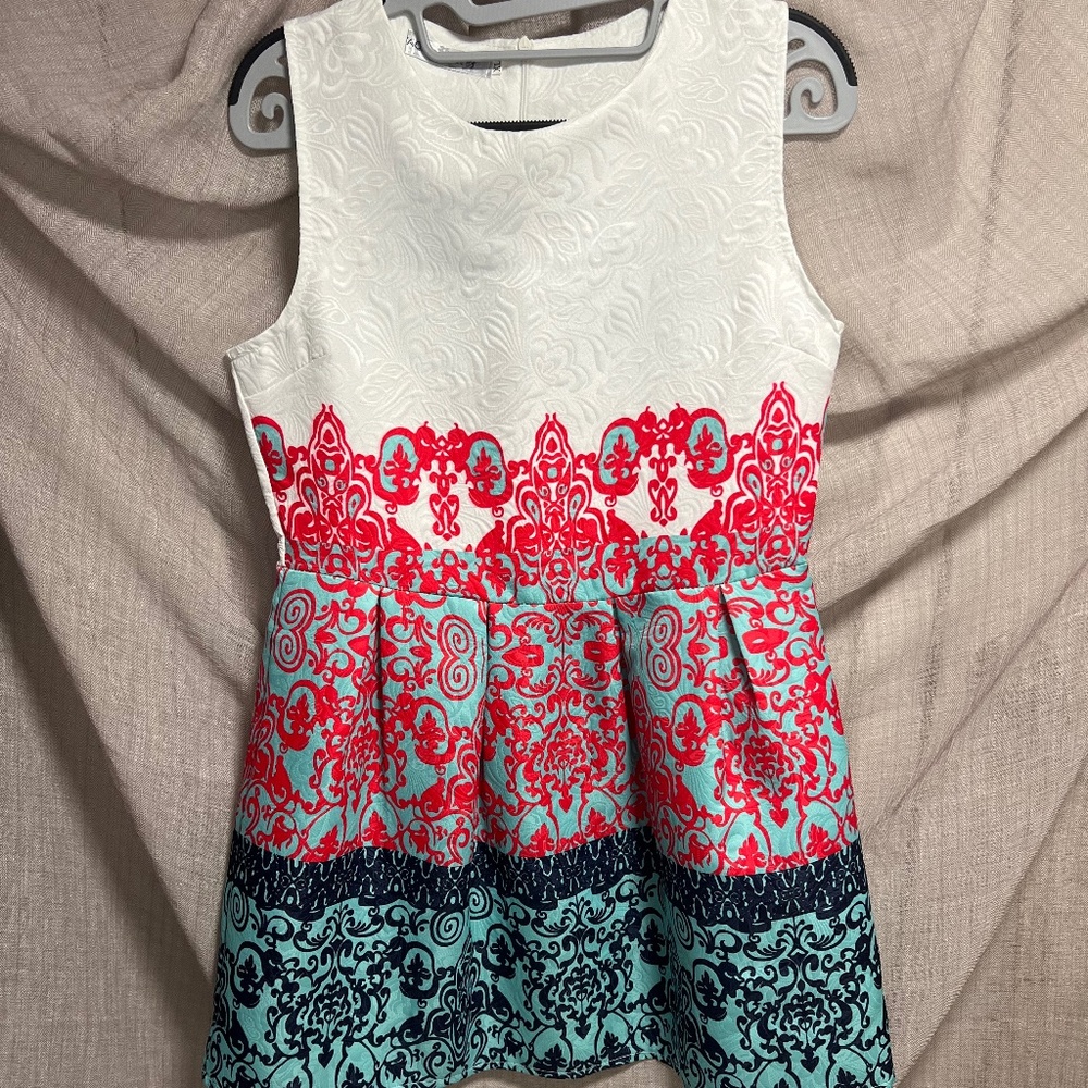 KAIYA - summer dress white red teal and blue paisley